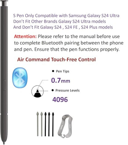 SLQ S Pen 6 Count SM-S918 Compatible with Samsung Galaxy S24 Ultra 5G Black