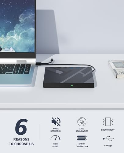 Wbacon External Blu-ray Drive Model Wbacon USB 3.0 Type C 100GB External Optical Reader A-2 MB Cache
