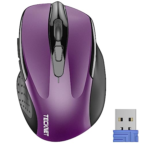 TECKNET 2.4G Ergonomic Optical Mouse 2600 DPI Wireless USB A Right-Handed Purple