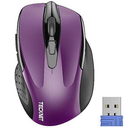 TECKNET 2.4G Ergonomic Optical Mouse 2600 DPI Wireless USB A Right-Handed Purple
