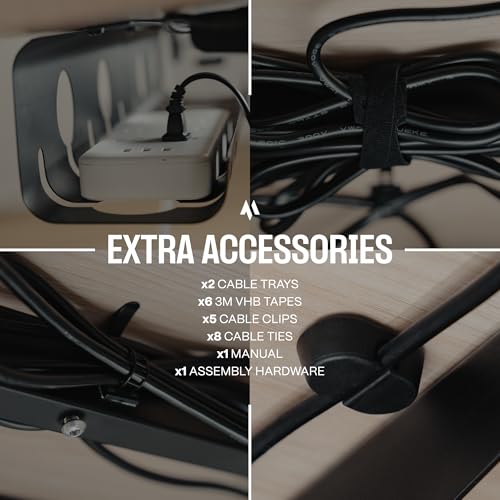 COREMINDED 2-Piece Cable Management Tray Set Matte Black Self-Adhesive Carbon Steel