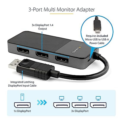 StarTech.com 3-Port DisplayPort 1.4 Splitter MST Hub, Model MST14DP123DP, Black
