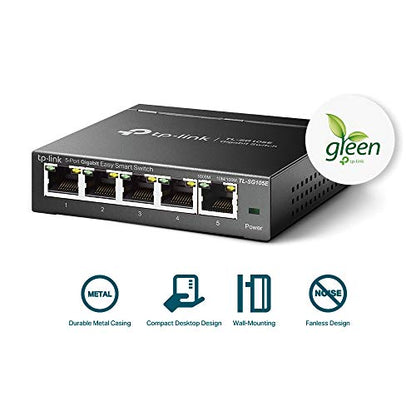 TP-Link TL-SG105E 5-Port Gigabit Ethernet Switch, Desktop, Black, Network Management Interface
