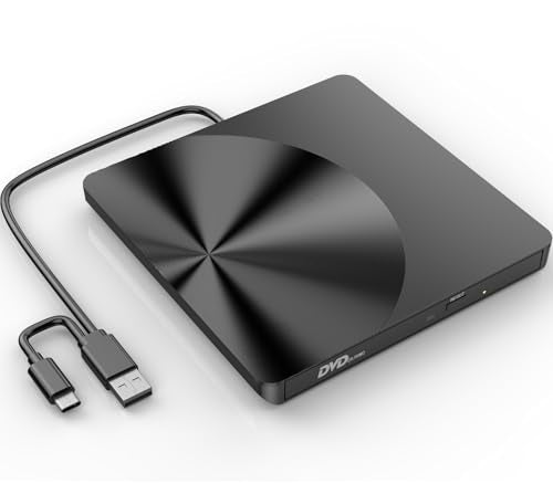 BRIGHTSHOW Semicircle 24X External CD/DVD Drive USB 3.0 Type A & C - Black - Slim