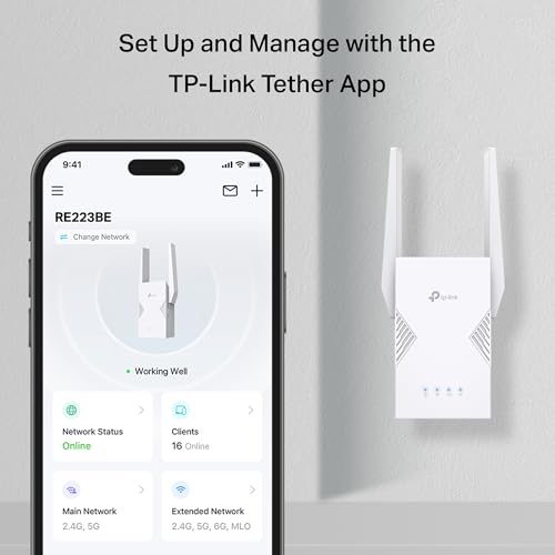 TP-Link 802.11ax RE223BE Dual-Band Wireless Range Extender | 3200 Mbps | 2400 sq. ft | RJ45 Connector