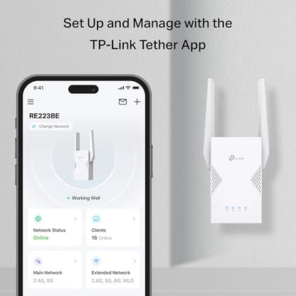 TP-Link 802.11ax RE223BE Dual-Band Wireless Range Extender | 3200 Mbps | 2400 sq. ft | RJ45 Connector