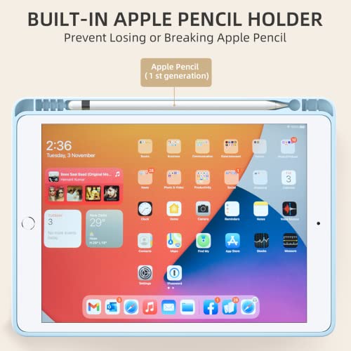 Akkerds 10.2 inch SB-122 Case for iPad 9th/8th/7th Generation, Soft PU Leather, Auto Sleep/Wake, Scratch Resistant, Sky Blue