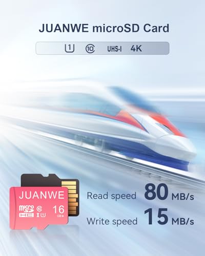 JUANWE 16GB Micro SDHC Memory Card C10 U1 TF Card for Security Camera, Compatible with Smartphones and Tablets
