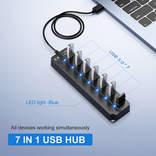 ONFINIO 7-Port USB Hub 3.0 Splitter Compatible with Windows and Mac