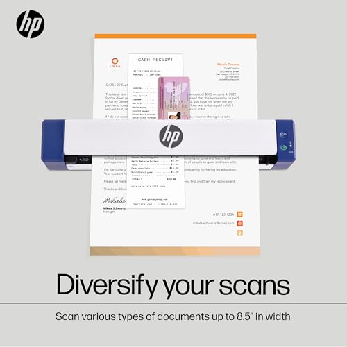 HP PS100W Portable Document Scanner - Wi-Fi, 300 DPI - Compact Document Scanner