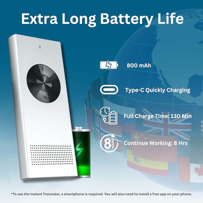 Enence V3 Pocket Language Translator Device, 4.92 x 2.64 x 1.5 inches, 2.92 ounces, Lithium Ion Battery