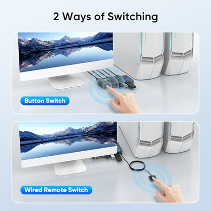 Hearvo 1 Monitor 2 Computers HDMI KVM Switch S7232H 4K@60Hz USB 3.0