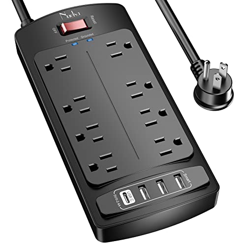 Nuetsa Power Strip HC29U56 8 Outlets 4 USB Ports 125V 13A Rectangle Black Surge Protector