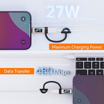 pzoz USB C to Lightning Adapter 27W PD Fast Charging Adapter 2 Ports, Gold