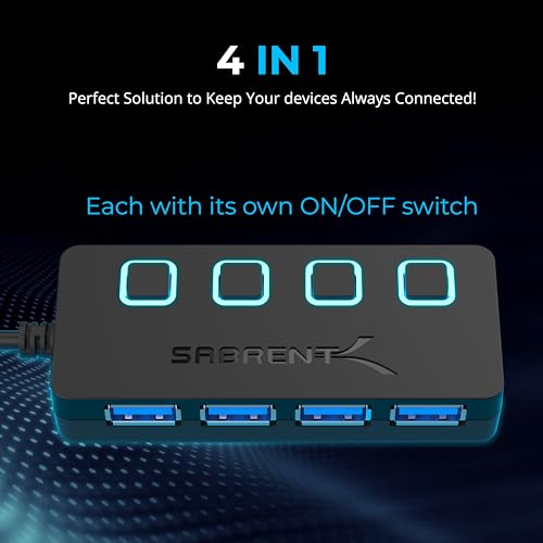 SABRENT 4 Port USB 3.0 Hub with Individual LED Power Switches HB-UMP3