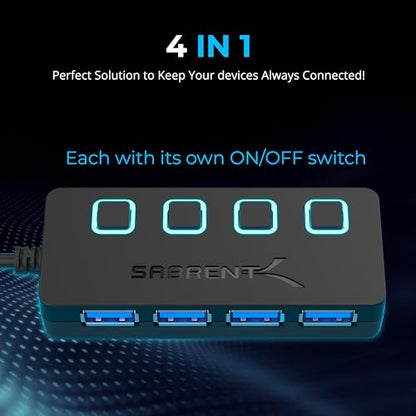 SABRENT 4 Port USB 3.0 Hub with Individual LED Power Switches HB-UMP3
