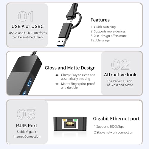 ALL-LUCKY Ethernet USB Hub 4-Port with Gigabit Network Interface