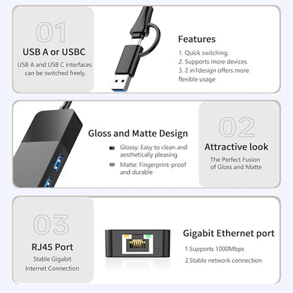 ALL-LUCKY Ethernet USB Hub 4-Port with Gigabit Network Interface