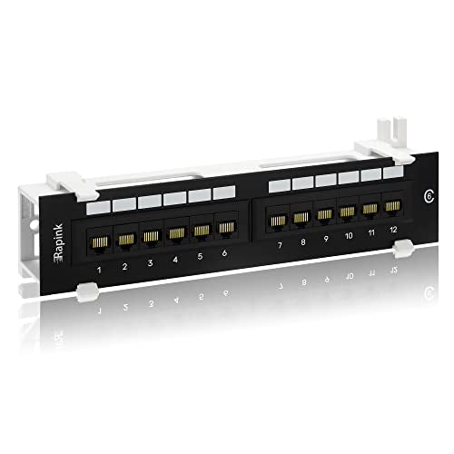Rapink 12 Port Cat6 Patch Panel 10G Support Network Patch Panel UTP 10-Inch Wall Mount 1U
