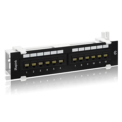 Rapink 12 Port Cat6 Patch Panel 10G Support Network Patch Panel UTP 10-Inch Wall Mount 1U