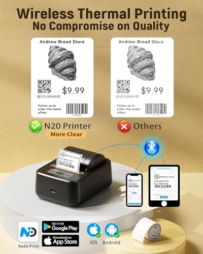 NADAIIN 2in Bluetooth N20 Thermal Label Printer 203dpi Monochrome