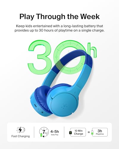 Belkin Kids HP V3 AUD001btBLV3CS On-Ear Headphones Bluetooth 5.0 30 Hours Audio Wireless