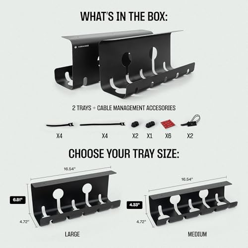 COREMINDED 2-Piece Cable Management Tray Set Matte Black Self-Adhesive Carbon Steel