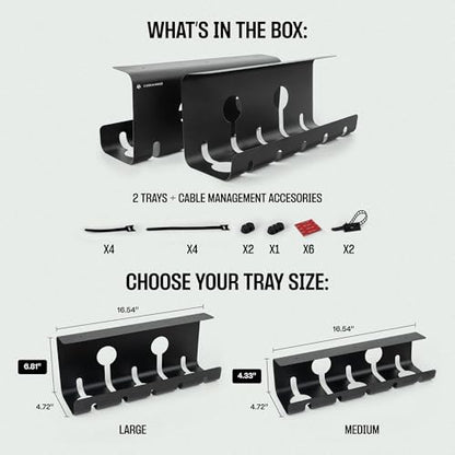COREMINDED 2-Piece Cable Management Tray Set Matte Black Self-Adhesive Carbon Steel