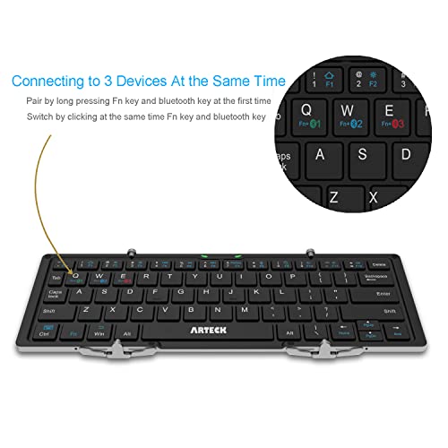 Arteck 64-Key Folding Bluetooth Keyboard HB066 Wireless Rechargeable Black