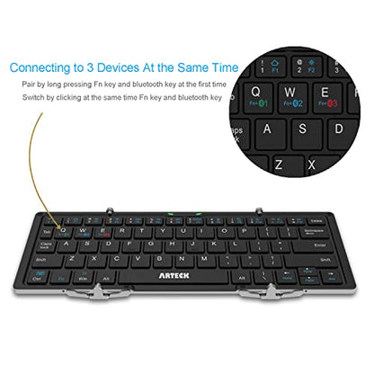 Arteck 64-Key Folding Bluetooth Keyboard HB066 Wireless Rechargeable Black