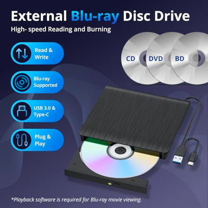 GOOBOX 5.74" x 5.63" x 0.51" GBX-BD100 External USB 3.0 Type-C Blu-ray Drive