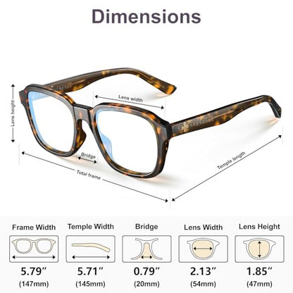 VISOONE 54mm Bennett Oversized Square Blue Light Blocking Glasses Full Rim TR90 Eyeglass Case