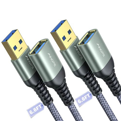 AINOPE 6.6 Feet USB 3.0 Extension Cable Model AP465-2M Male to Female Connector High Speed 5Gbps Data Transfer Braided Design Grey