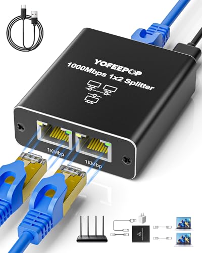 YOFEEPOP Ethernet Splitter 1 to 2 RJ45 Unmanaged Switch Gigabit Data Transfer 1000Mbps Aluminum
