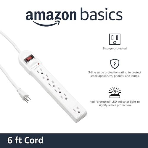 Amazon Basics 6-Outlet Surge Protector Power Strip 791 Joules 15A 125V