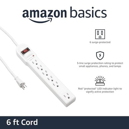Amazon Basics 6-Outlet Surge Protector Power Strip 791 Joules 15A 125V