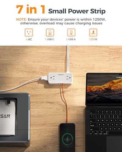 TESSAN 5 FT Extension Cord Model TS-1020-C with 4 AC Outlets and 3 USB Ports