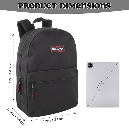 Trail Maker 4041 Black Daypack Backpack for Kids - 17" Size - Adjustable Padded Straps - 20 Liters