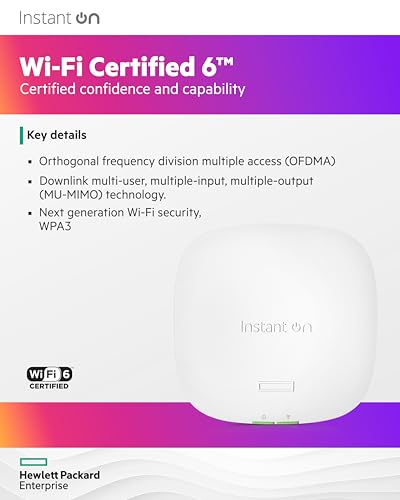 Hewlett Packard Enterprise Indoor Access Point AP22 Dual-Band 802.11ax Wi-Fi 6 Long Range Wireless Router | 1200 Mbps Data Transfer Rate | Model R4W01A | Not Power Adaptor Included