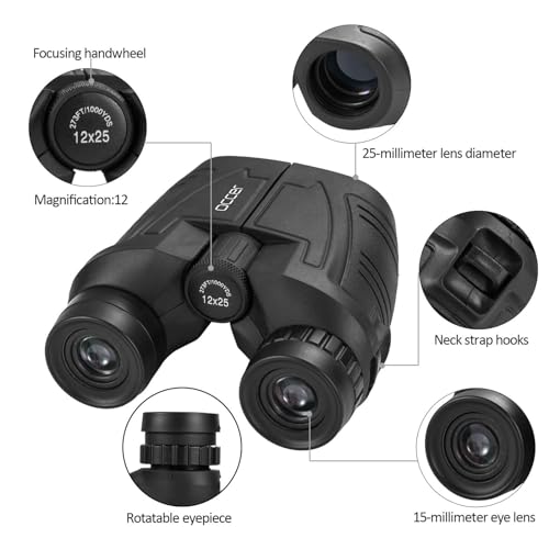 Occer 12x25 Compact Binoculars Model 888635 with 12x Magnification, Waterproof, Fully Multi-Coated, BAK-4 Prism, Adjustable Eyecups for Adults and Kids