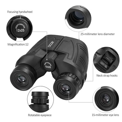 Occer 12x25 Compact Binoculars Model 888635 with 12x Magnification, Waterproof, Fully Multi-Coated, BAK-4 Prism, Adjustable Eyecups for Adults and Kids