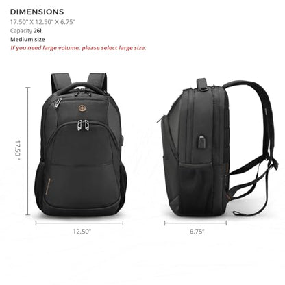 Swissdigital 16 Inch SD1670-01 Travel Laptop Backpack Water Resistant RFID Blocking USB Charging
