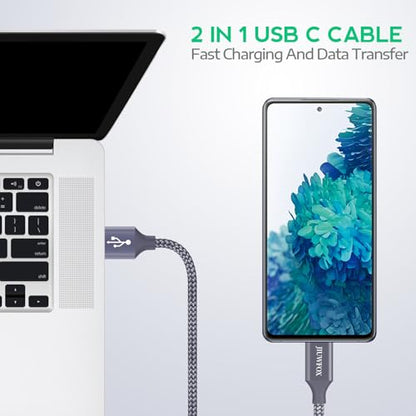 JIUWFOX 5-Piece USB to USB-C Cable Set, Male to Male, 3/3/6/6/10 ft, 3A Fast Charging