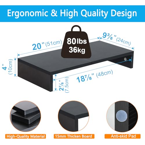 TEAMIX 20 Inch DS500-B Monitor Stand Riser Wood Ergonomic Desktop Organizer