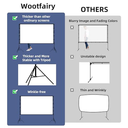 Wootfairy 120 inch Projector Screen 16:9 HD Manual Polyester Tripod Mount Screen