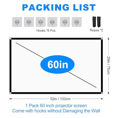 OKEDUO 60 inch Projection Screen 16:9 Matte Manual Polyester