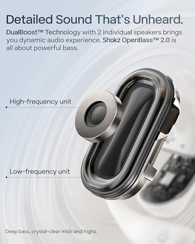 SHOKZ T921 OpenFit 2+ Headphones, Wireless, Bluetooth 5.4, Black