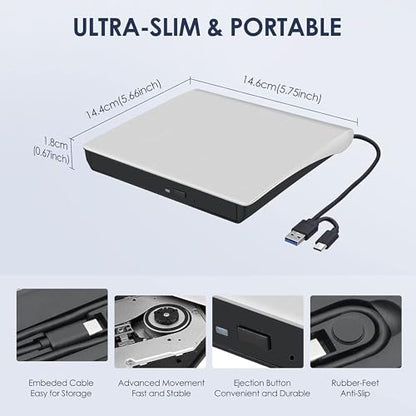 Hcsunfly Ultra Slim External CD/DVD Drive 717981226175