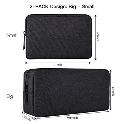 imComor Small & Large Portable Accessories Organizer Case, Black, 2 Count