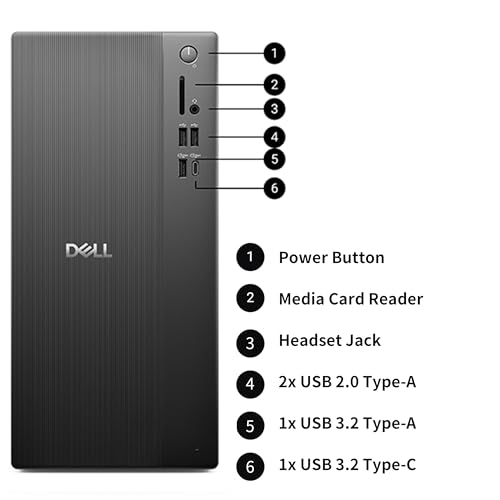 Dell ECT1250 Tower Desktop, Intel Core Ultra 5, 16GB DDR5 RAM, 512GB PCIe SSD, Windows 11 Pro